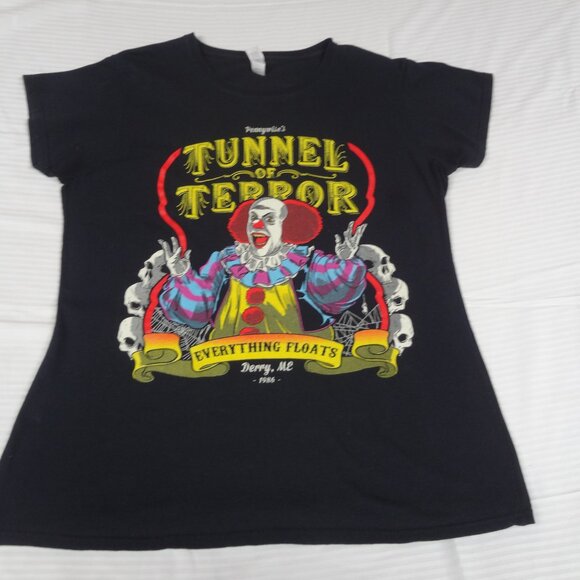 STEPHEN KING'S IT PENNYWISE TUNNLE OF TERROR - BLACK XL WOMENS T-SHIRT L231 - Picture 3 of 4